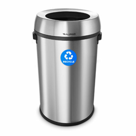 Alpine 17 Gallon Stainless Steel Open Top Recycling Bin Receptacle - ALP470-65L-R