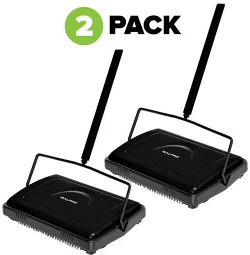 Alpine  ALP469-BLK-2pk Triple Brush Floor and Carpet Sweeper, Black (2 pack)