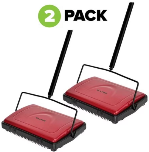 Alpine  ALP469-RED-2pk Triple Brush Floor and Carpet Sweeper, Red (2 pack)