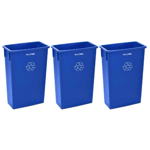 Alpine  ALP477-BLU-3PK 23 Gal. Blue Indoor Trash Container Recycling Bin 3 Pack