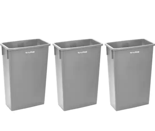 Alpine 23 Gal. Gray Waste Basket Commercial Trash Can 3 Pack - ALP477-GRY-3PK