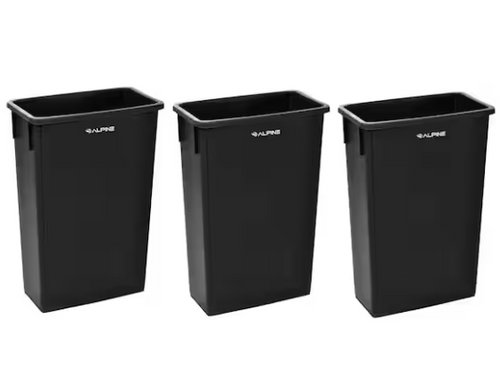 Alpine  ALP477-BLK-3PK 23 Gal. Black Waste Basket Commercial Trash Can 3 Pack