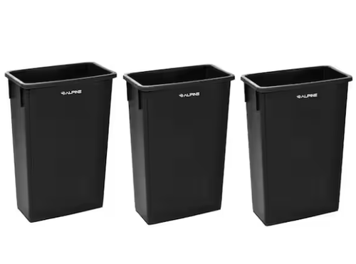 Alpine 23 Gal. Black Waste Basket Commercial Trash Can 3 Pack - ALP477-BLK-3PK
