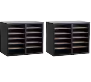 Alpine  ADI500-12-BLK-2PK Wood Adjustable 12 Compartment Literature Organizer, Black 2 Pack
