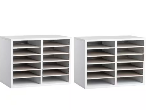 Alpine  ADI500-12-WHI-2PK Wood Adjustable 12 Compartment Literature Organizer, White 2 Pack