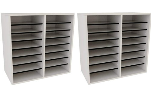 Alpine  ADI500-16-WHI-2PK Wood Adjustable 16 Compartment Literature Organizer, White 2 Pack