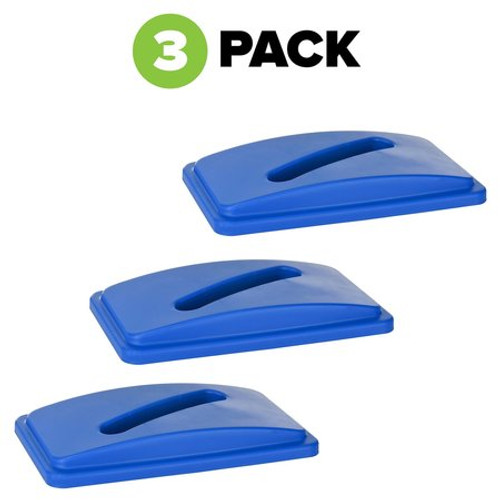 Alpine  ALP478-4-BLU-3pk Blue Recycling Slim Trash Can Paper Recycling Lid (3 pack)