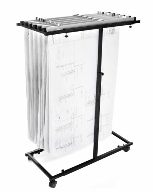 Alpine  ADI614-BLK-6026 Blueprint Steel Vertical Plan Center, Black with 6026 24 in. Aluminum Hanging Blueprint Clamps 100 Sheets (6 Pack)