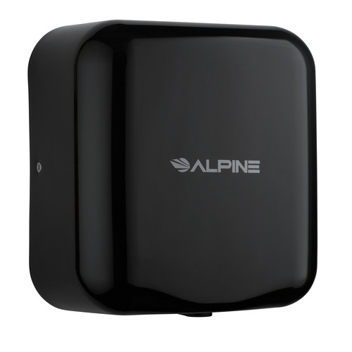 Alpine  ALP400-10-BLA-PKG Hemlock Commercial Black Automatic High-Speed Electric Hand Dryer with Wall Guard