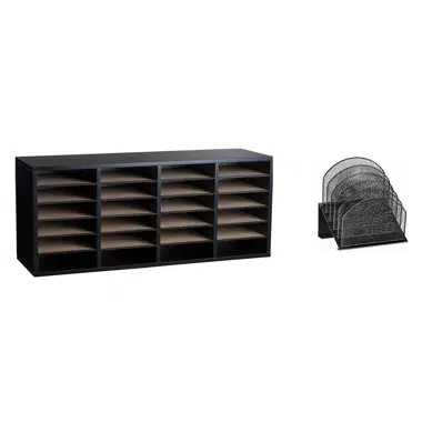 Alpine  ADI500-24-BLK-PKG Wood Adjustable 24 Compartment Literature Organizer, Black Mesh 5-Slot Black Desktop Organizer