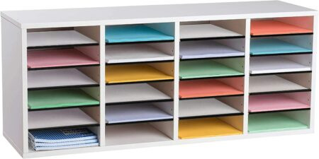 Alpine  ADI500-24-WHI-2PK Wood Adjustable 24 Compartment Literature Organizer, White 2 Pack