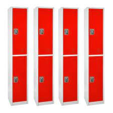 Alpine 72 in. x 12 in. x 12 in. Double-Compartment Steel Tier Key Lock Storage Locker in Red (4-Pack) - ADI629-202-RED-4PK