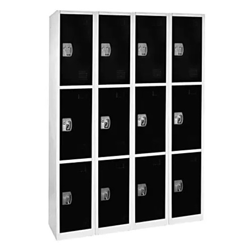 Alpine  ADI629-203-BLK-4PK 72 in. x 12 in. x 12 in. Triple-Compartment Steel Tier Key Lock Storage Locker in Black (4-Pack)