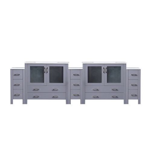 Lexora LVV108D36B600 Volez 108 inch W Dark Grey Double Sink Vanity Cabinet with Side Cabinets, and White Ceramic Top