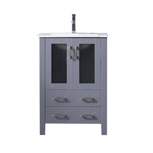 Lexora LVV24SB601 Volez 24 inch W Dark Grey Bath Vanity Cabinet, White Ceramic Top, and Faucet Set