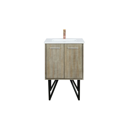 Lexora Lancy 24 inch W x 20 in D Rustic Acacia Bath Vanity Cabinet, White Quartz Top and Rose Gold Faucet Set