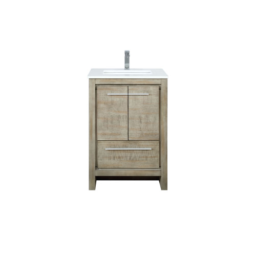 Lexora Lafarre 24 inch W x 20 in D Rustic Acacia Bath Vanity Cabinet, White Quartz Top and Chrome Faucet Set