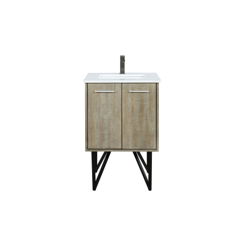 Lexora LVLY24SRA303 Lancy 24 inch W x 20 in D Rustic Acacia Bath Vanity Cabinet, Cultured Marble Top and Gun Metal Faucet Set