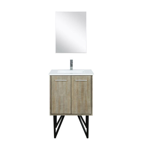 Lexora LVLY24SRA311 Lancy 24 inch W x 20 in D Rustic Acacia Bath Vanity Cabinet, Cultured Marble Top, Chrome Faucet Set and 18 in Mirror