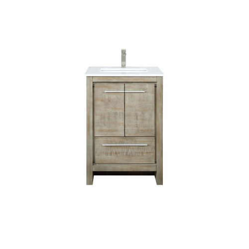 Lexora LLF24SKSOS000FBN Lafarre 24 inch W x 20 in D Rustic Acacia Bath Vanity Cabinet, White Quartz Top and Brushed Nickel Faucet Set