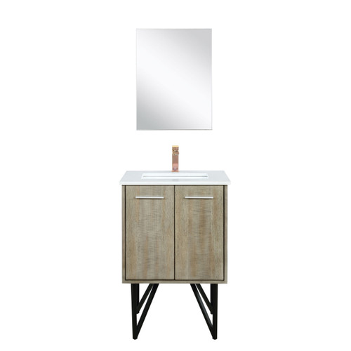 Lexora LVLY24SRA314 Lancy 24 inch W x 20 in D Rustic Acacia Bath Vanity Cabinet, Cultured Marble Top, Rose Gold Faucet Set and 18 in Mirror