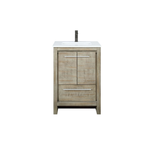 Lexora Lafarre 24 inch W x 20 in D Rustic Acacia Bath Vanity Cabinet, White Quartz Top and Gun Metal Faucet Set