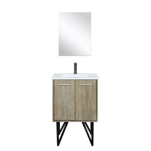 Lexora LVLY24SRA313 Lancy 24 inch W x 20 in D Rustic Acacia Bath Vanity Cabinet, Cultured Marble Top, Gun Metal Faucet Set and 18 in Mirror