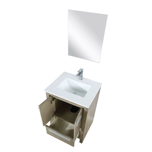 Lexora  LVLF24SRA311 Lafarre 24 in W x 20 in D Rustic Acacia Bath Vanity, Cultured Marble Top, Chrome Faucet Set and 18 in Mirror