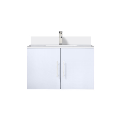 Lexora Geneva 30 in. W Glossy White Wall Mount Bath Vanity Cabinet, Cultured Marble Top, and Faucet Set