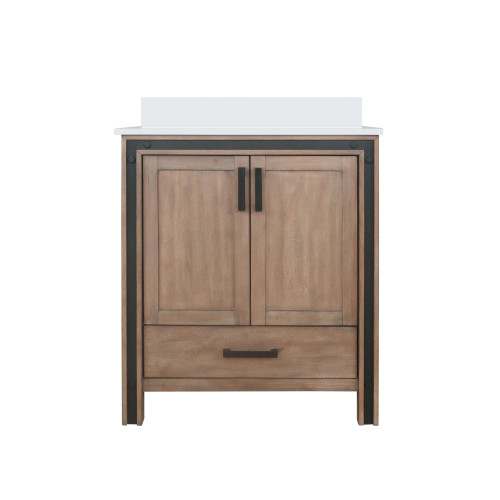 Lexora LVZV30SN200 Ziva 30 inch W Rustic Barnwood Bath Vanity Cabinet and White Quartz Top
