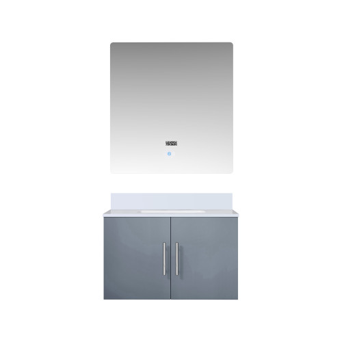 Lexora LVG30SB310 Geneva 30 in. W Dark Grey Wall Mount Bath Vanity Cabinet, Cultured Marble Top, and 30 in. LED Mirror
