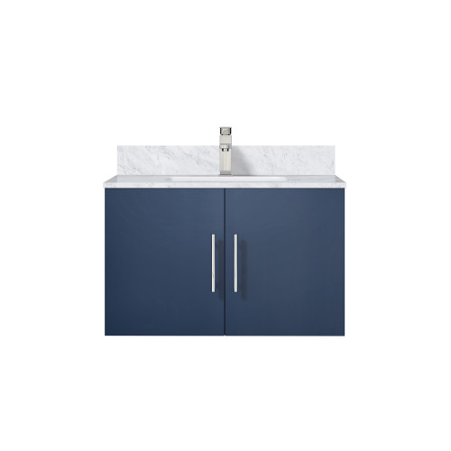 Lexora LVG30SE101 Geneva 30 in. W Navy Blue Wall Mount Bath Vanity Cabinet, Carrara Marble Top, and Faucet Set