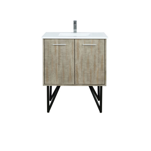 Lexora LLC30SKSOS000FCH Lancy 30 inch W x 20 in D Rustic Acacia Bath Vanity Cabinet, White Quartz Top and Chrome Faucet Set