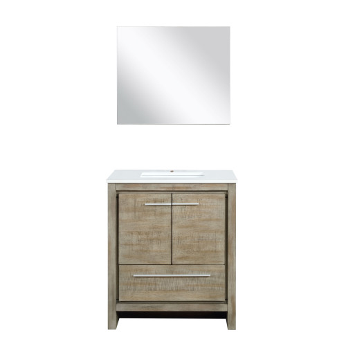 Lexora Lafarre 30 inch W x 20 in D Rustic Acacia Bath Vanity Cabinet, White Quartz Top and 28 in Mirror