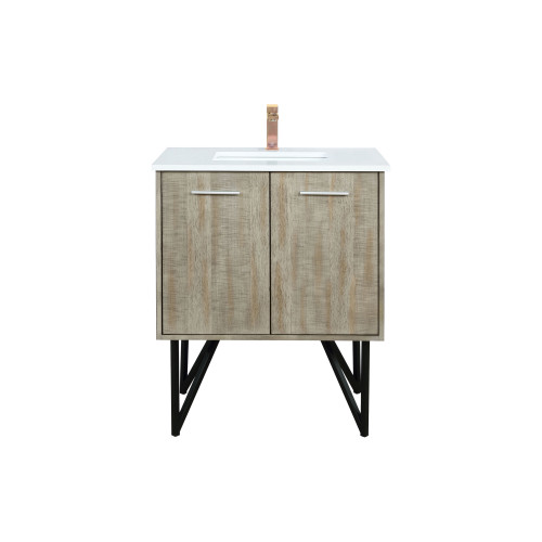Lexora Lancy 30 inch W x 20 in D Rustic Acacia Bath Vanity Cabinet, Cultured Marble Top and Rose Gold Faucet Set