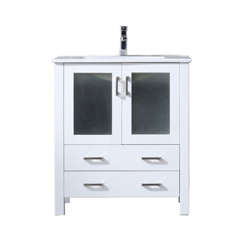 Lexora LVV30SA601 Volez 30 inch W White Bath Vanity Cabinet, White Ceramic Top, and Faucet Set