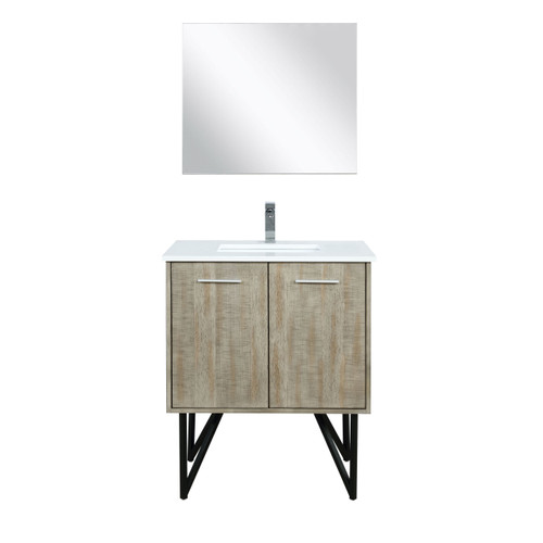 Lexora Lancy 30 inch W x 20 in D Rustic Acacia Bath Vanity Cabinet, Cultured Marble Top, Chrome Faucet Set and 28 in Mirror
