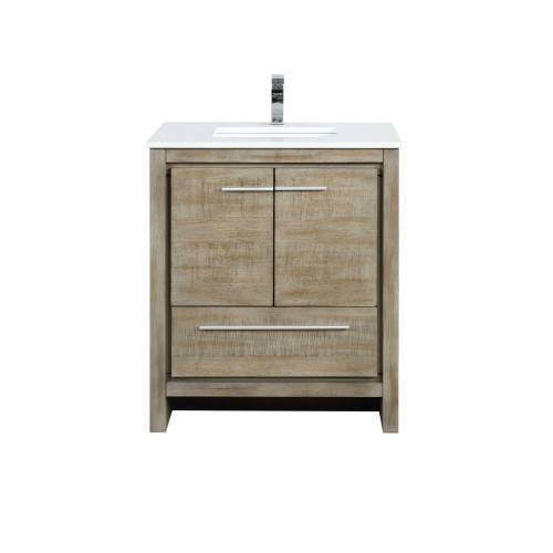 Lexora Lafarre 30 inch W x 20 in D Rustic Acacia Bath Vanity Cabinet, White Quartz Top and Chrome Faucet Set
