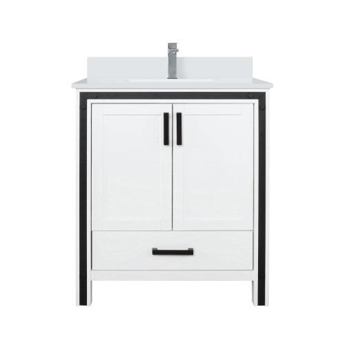 Lexora LVZV30SA201 Ziva 30 inch W White Bath Vanity Cabinet, White Quartz Top and Faucet Set