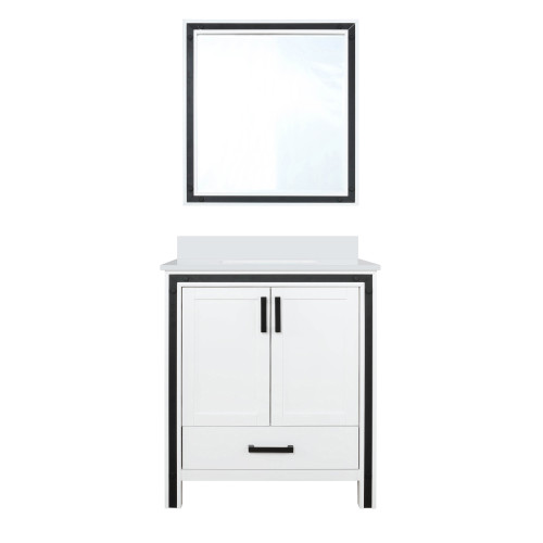 Lexora LVZV30SA210 Ziva 30 inch W White Bath Vanity Cabinet, White Quartz Top and 28 in Mirror