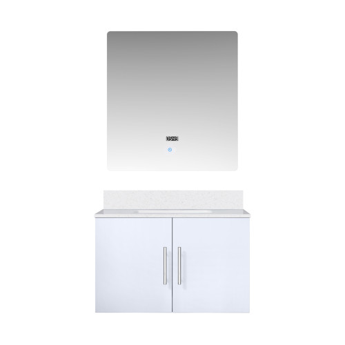 Lexora Geneva 30 in. W Dark Grey Wall Mount Bath Vanity Cabinet, White Quartz Top, Faucet Set, and 30 in. LED Mirror