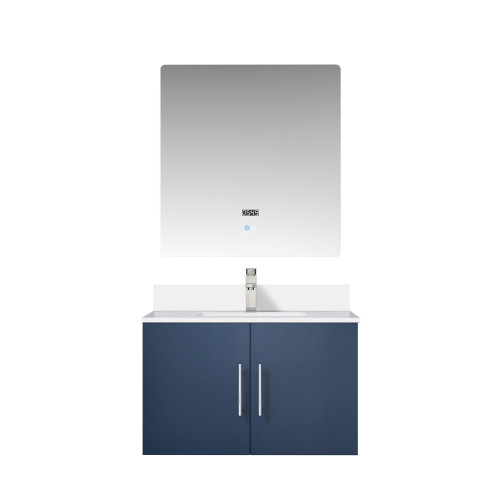 Lexora Geneva 30 in. W Navy Blue Wall Mount Bath Vanity Cabinet, Cultured Marble Top, Faucet Set, and 30 in. LED Mirror