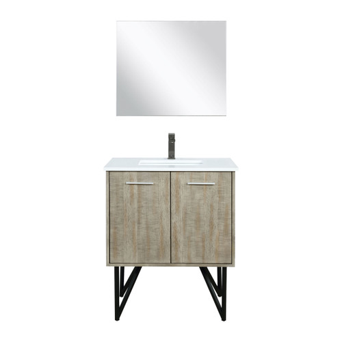 Lexora Lancy 30 inch W x 20 in D Rustic Acacia Bath Vanity Cabinet, Cultured Marble Top, Gun Metal Faucet Set and 28 in Mirror