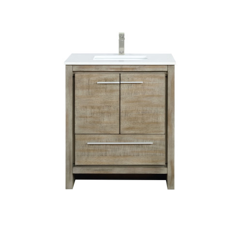 Lexora LLF30SKSOS000FBN Lafarre 30 inch W x 20 in D Rustic Acacia Bath Vanity Cabinet, White Quartz Top and Brushed Nickel Faucet Set