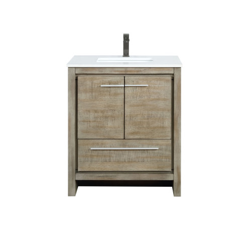 Lexora LLF30SKSOS000FGM Lafarre 30 inch W x 20 in D Rustic Acacia Bath Vanity Cabinet, White Quartz Top and Gun Metal Faucet Set