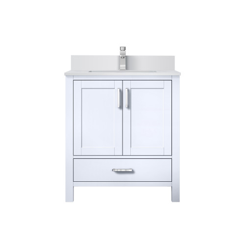 Lexora Jacques 30 in. W White Bath Vanity Cabinet, White Quartz Top, and Faucet Set