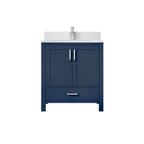 Lexora LVJ30SE301 Jacques 30 in. W Navy Blue Bath Vanity Cabinet, Cultured Marble Top, and Faucet Set