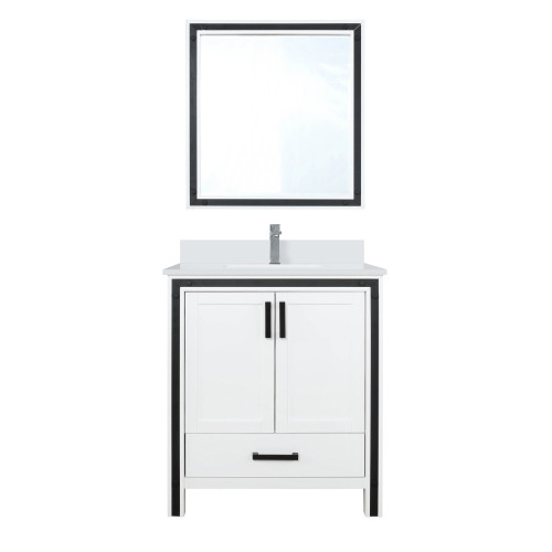 Lexora LVZV30SA211 Ziva 30 inch W White Bath Vanity Cabinet, White Quartz Top, Faucet Set and 28 in Mirror