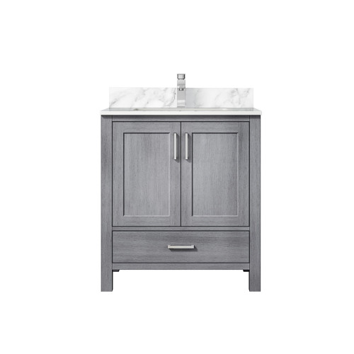 Lexora LVJ30SD101 Jacques 30 in. W Distressed Grey Bath Vanity Cabinet, Carrara Marble Top, and Faucet Set