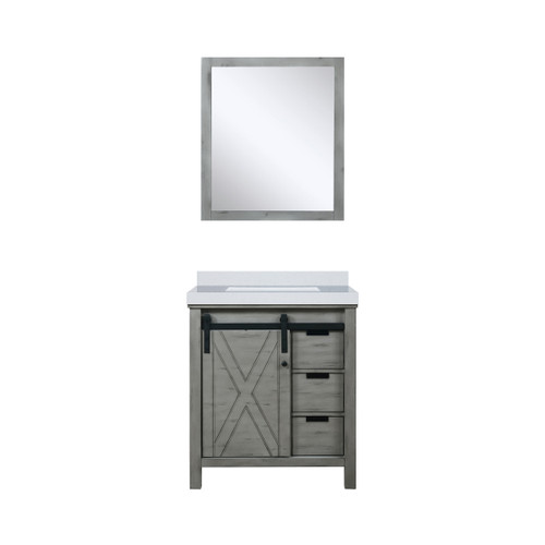 Lexora LVM30SH310 Marsyas 30 inch W Ash Grey Bath Vanity Cabinet, Cultured Marble Countertop and 28 in Mirror
